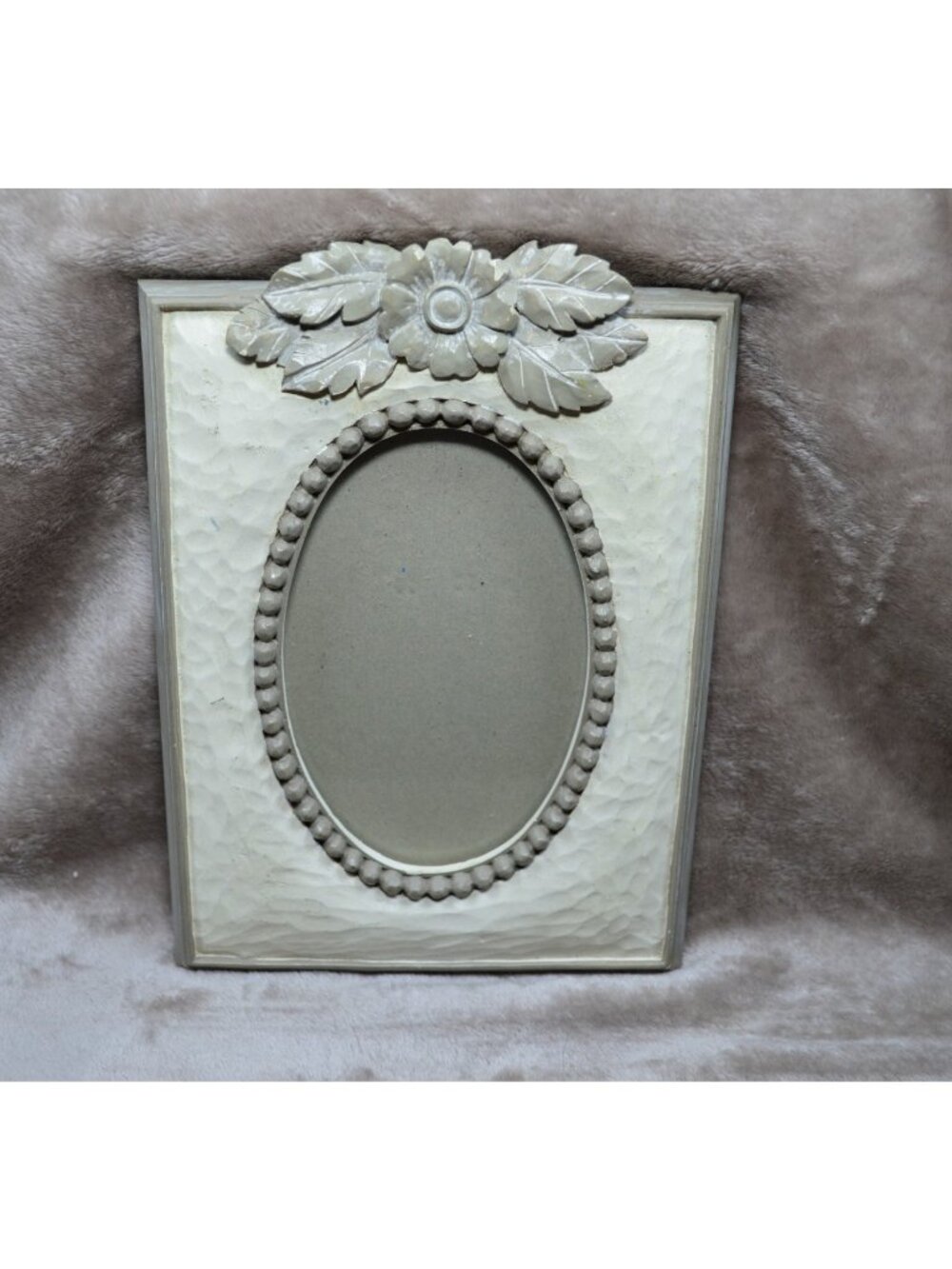 Photo Frame Picture French Country Distressed Faux Wood Floral Shabby Chic Oval